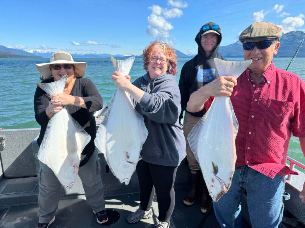 Halibut fishing charter group in Juneau, Alaska